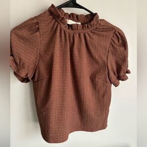 Chic Brown Puff Sleeve Crop Top